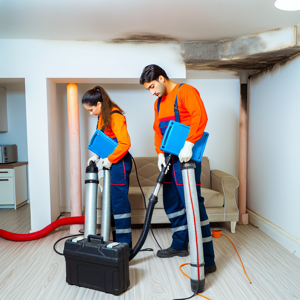 Mold remediation technician performing HEPA air filtration in a Savannah GA home